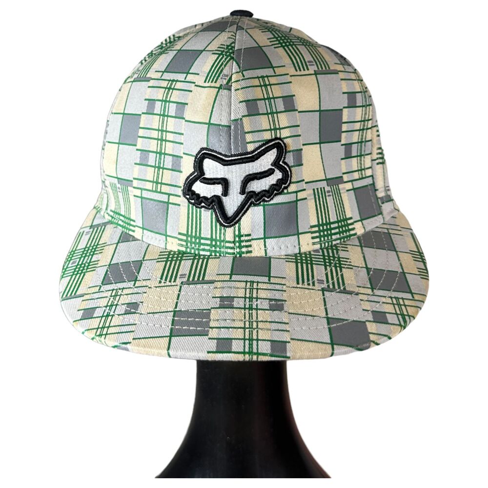 Fox Racing Green Grey Linear Fitted Baseball Hat Size S/M